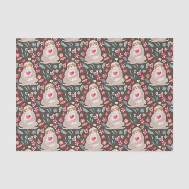 Papier Mousseline Valentine Sloth Motif (Recto)