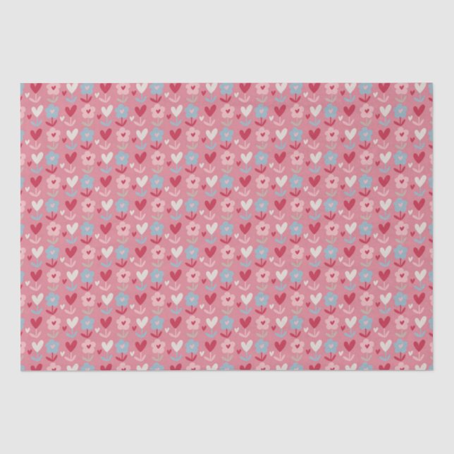 Papier Mousseline Valentines Coeurs et Fleurs (Recto)