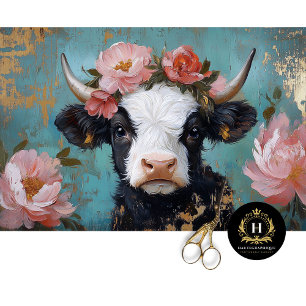 Papier Mousseline Valentines Day Highland Cow Rustic Decoupage