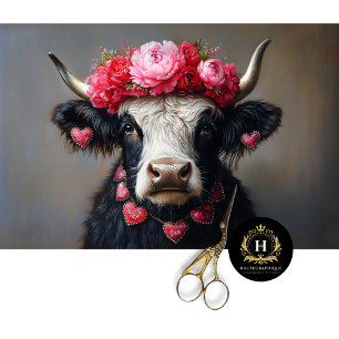 Papier Mousseline Valentines Day Highland Cow Rustic Decoupage