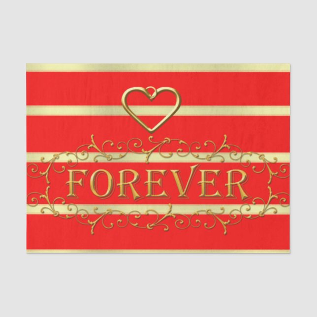 Papier Mousseline Valentine's Day Tissue Paper Gold Forever Hearts (Recto)