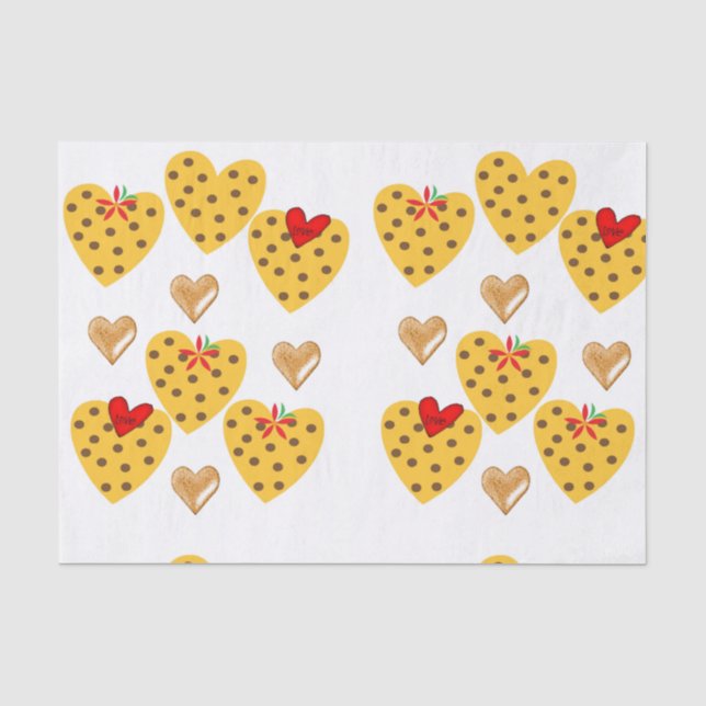 Papier Mousseline Valentine's Day Tissue Paper Gold Hearts (Recto)