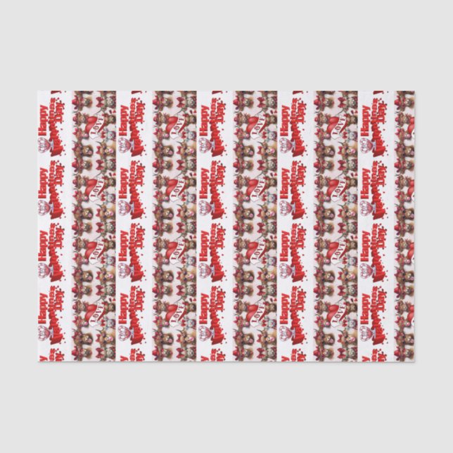 Papier Mousseline Valentine's Day Tissue Paper Vaches Coeurs rouges (Recto)