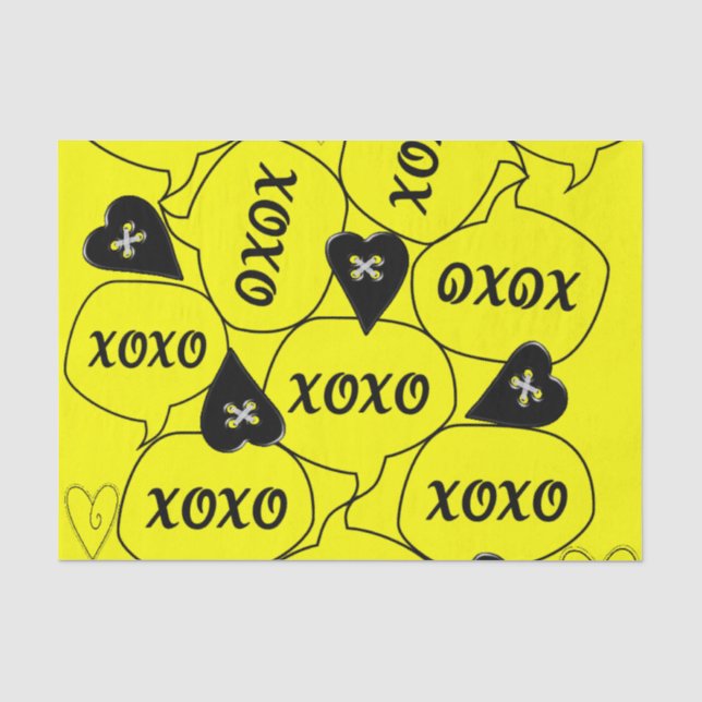 Papier Mousseline Valentine's Day Tissue Paper Xoxo Jaune Noir (Recto)