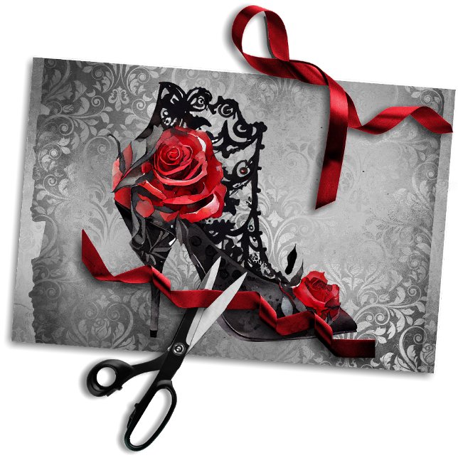 Papier Mousseline Vampy Vogue Grunge | Stiletto Lace Bootie Roses (Créateur téléchargé)