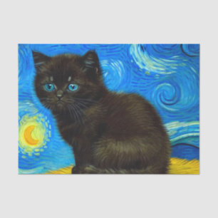 Papier Mousseline Van Gogh Style Starry Night Cat