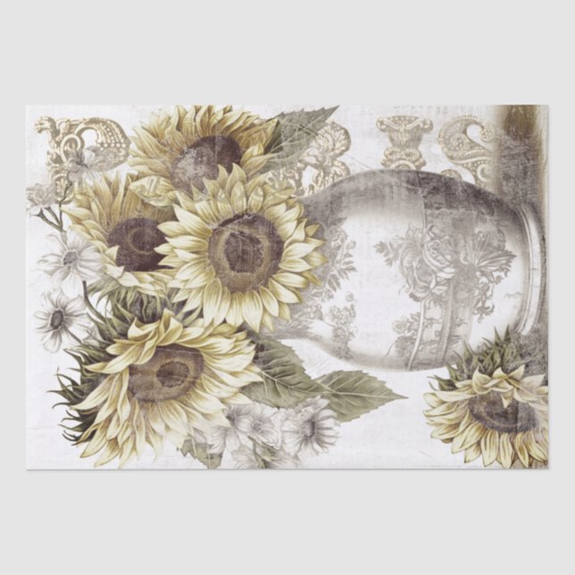 Papier Mousseline Vase Tournesol Rustique Paris Découpage Pays (Recto)