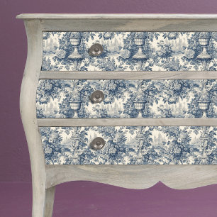 Papier Mousseline Vase vintage bleue fleurie toile de jouy