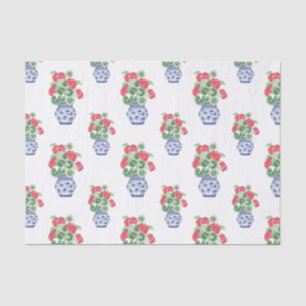 Papier Mousseline Vases de Chinoiserie des Geraniums rouges