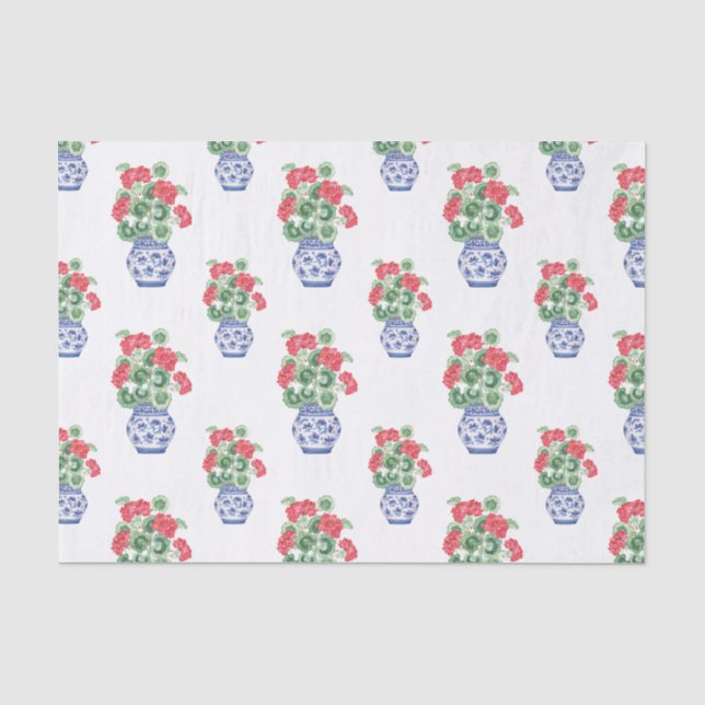 Papier Mousseline Vases de Chinoiserie des Geraniums rouges (Recto)