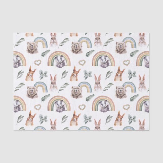 Papier Mousseline Végétation boisée | Animaux forestiers et arcs-en- (Recto)