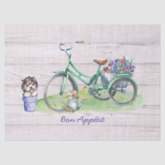 Papier Mousseline Vélo, Fleurs et Yorkie doux