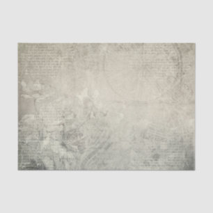 Papier Mousseline Vélo gris Floral Vintage Antique déprimé