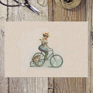 Papier Mousseline Vélo vintage Victorien Lady Chien