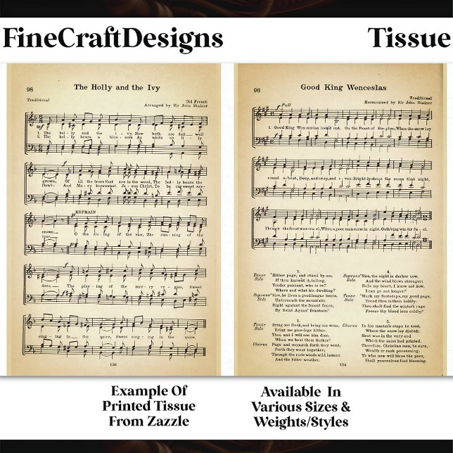 Papier Mousseline Venceslas + Holly Ivy Sheet Music DU6F Decoupage (Créateur téléchargé)