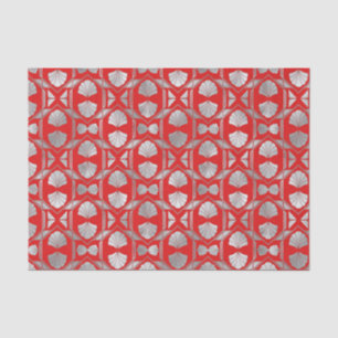 Papier Mousseline Ventilateur Art Déco Rouge Argent 