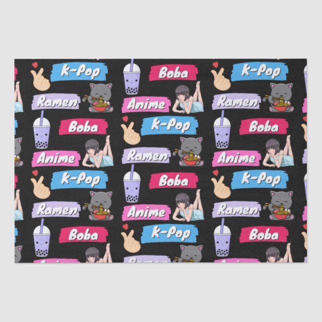 Papier Mousseline Ventilateur de culture K-Pop, Ramen, Boba et Anime (Recto)