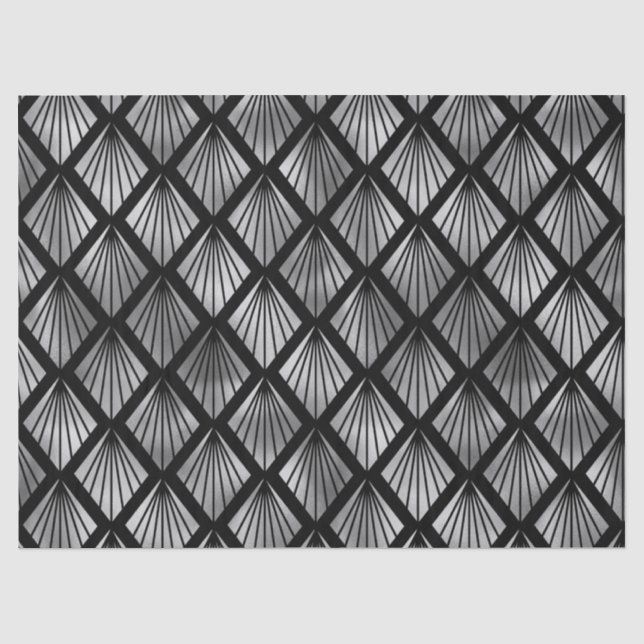 Papier Mousseline Ventilateurs Art Déco Argent sur la page Découpage (Recto)