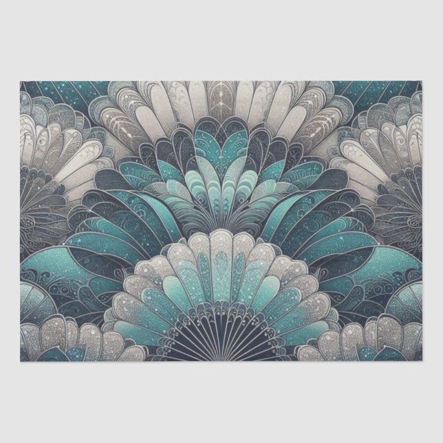 Papier Mousseline Ventilateurs Art Nouveau bleu et argent (Recto)