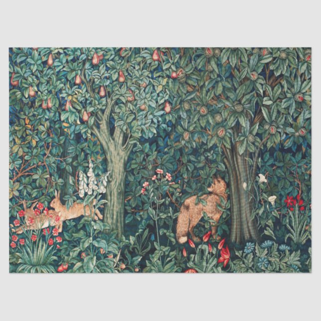 Papier Mousseline VERDURE, Hares d'ANIMAUX FORESTIERS, Renard, Flora (Recto)