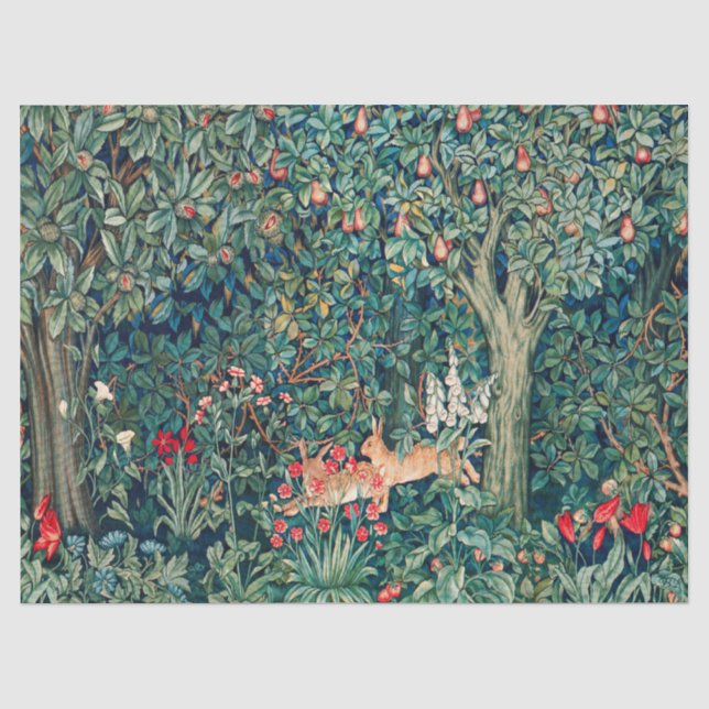Papier Mousseline VERDURE, Hares FORESTIERS, Hares Floral vert (Recto)