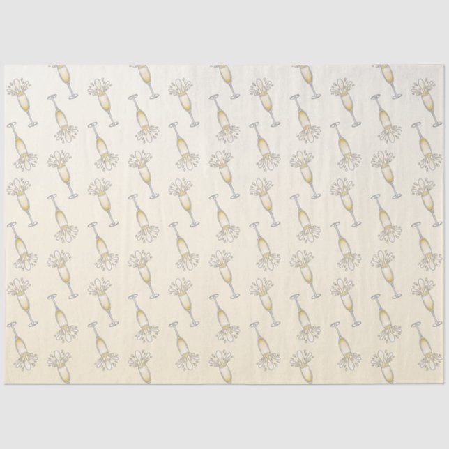Papier Mousseline Verre Champagne de Nouvel An (Recto)