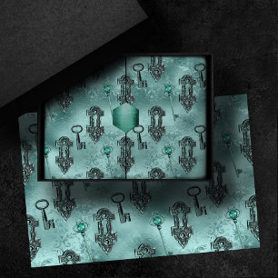 Papier Mousseline Verrouillage Steampunk et clé Turquoise Découpag