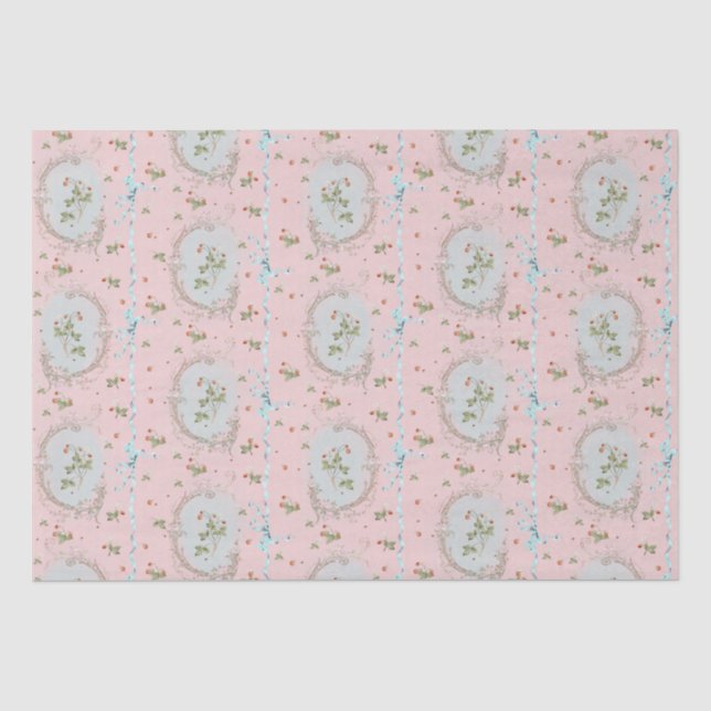 Papier Mousseline Versailles Strawberrys & Ribbons Rose (Recto)