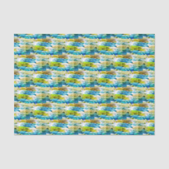 Papier Mousseline Vert abstrait d'aquarelle, bleu (Recto)