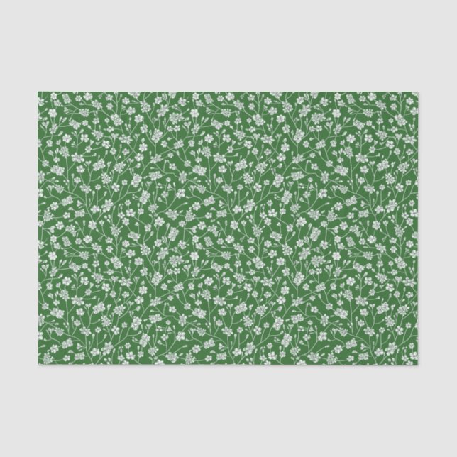 Papier Mousseline Vert avec de minuscules fleurs blanches Papier de  (Recto)