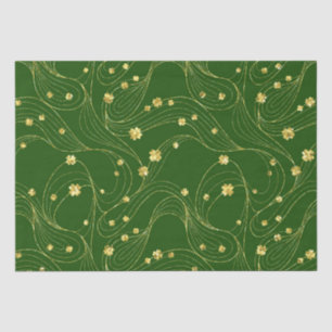 PAPIER MOUSSELINE VERT AVEC LIGNES MINCES EN OR & SHAMROCK IRLANDAIS