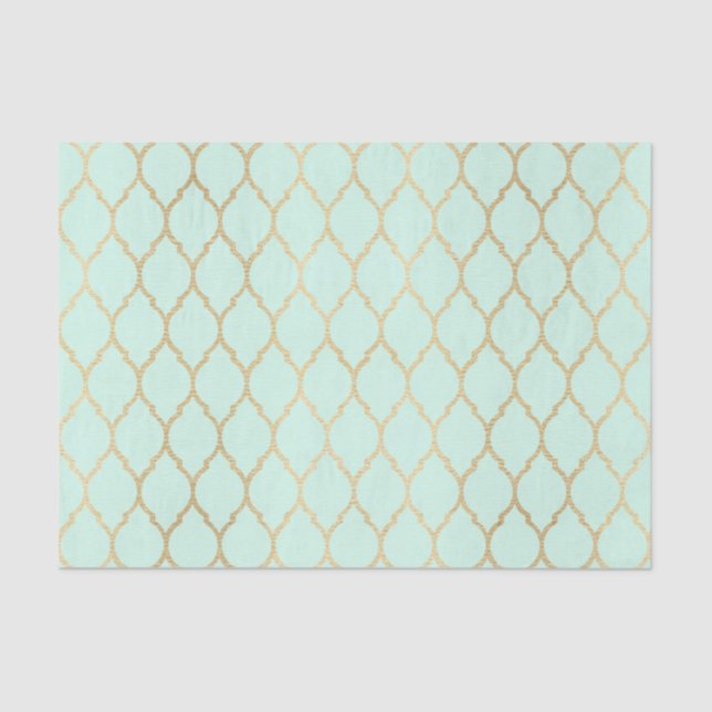 Papier Mousseline Vert avec Motif d'or Arabesque (Recto)