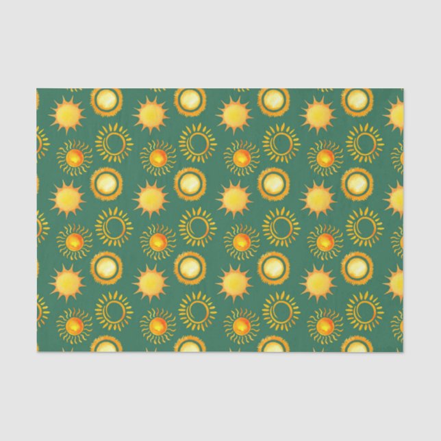 Papier Mousseline Vert avec Soleil Jaune (Recto)