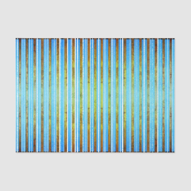 Papier Mousseline Vert, blanc et Turquoise rayé  (Recto)