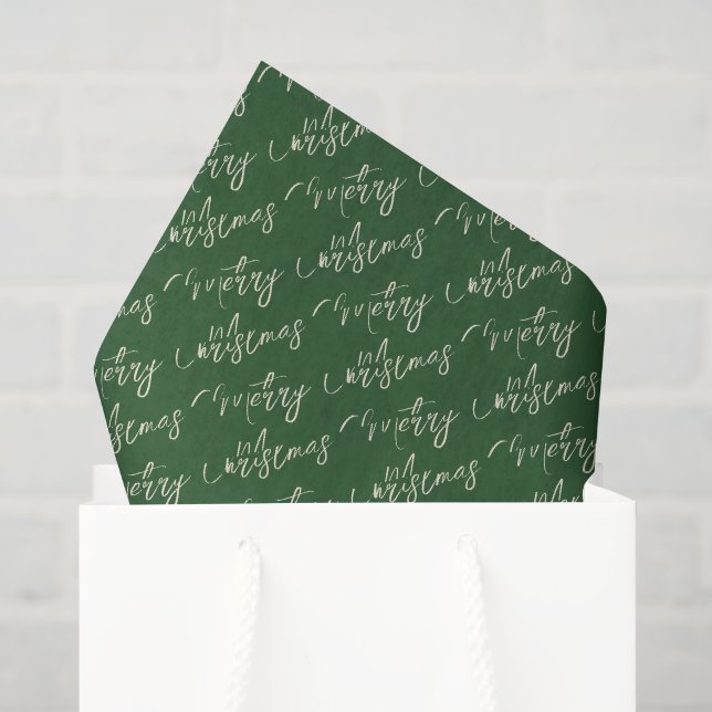 Papier Mousseline Vert de Noël Écriture Élégante (Sac cadeau)