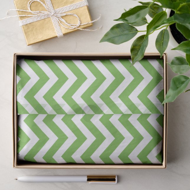 Papier Mousseline Vert de printemps et chevron blanc Mariage Anniver (Cadeau)