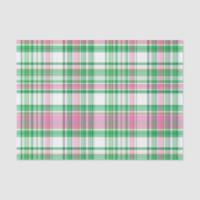 Papier Mousseline Vert émeraude, Rose Chaud, Madras blanc Preppy Pla (Recto)