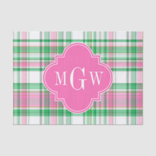Papier Mousseline Vert émeraude Rose vif Blanc Madras Prépa Monogram