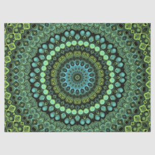 Papier Mousseline Vert et bleu Peacock Mandala Design