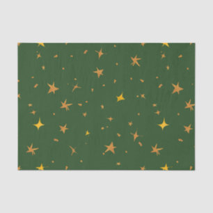 Papier Mousseline Vert foncé Abstrait avec étoiles d'or