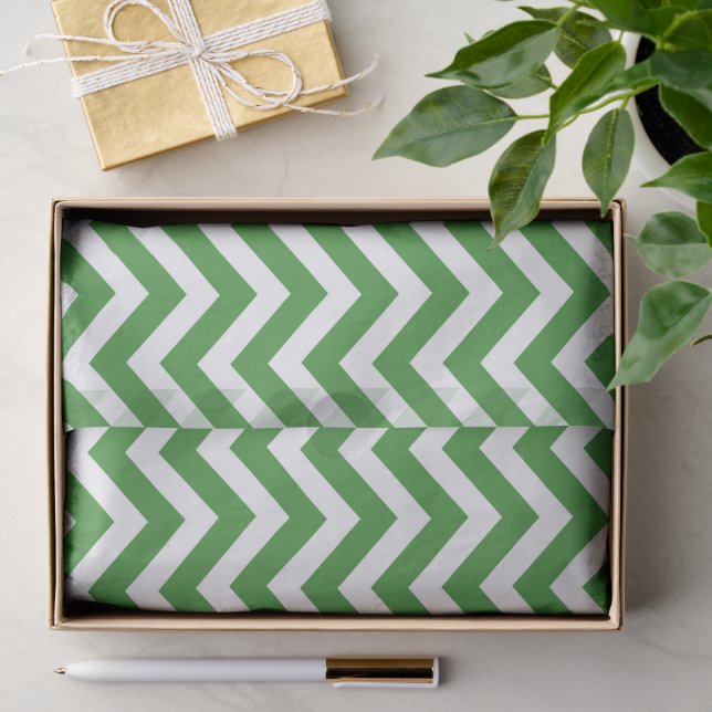 Papier Mousseline Vert foncé et blanc Chevron Mariage Anniversaire (Cadeau)