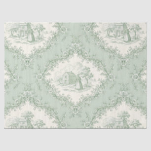 Papier Mousseline Vert menthe toile florale de campagne française -