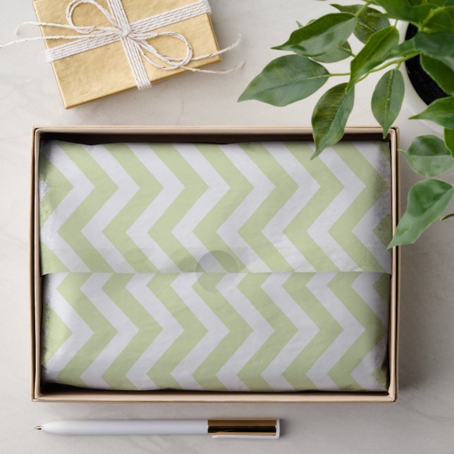 Papier Mousseline Vert pastel et chevron blanc Mariage Anniversaire (Cadeau)
