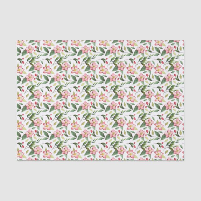 Papier Mousseline Vert rose Fleurs de Noël Aquarelle (Recto)