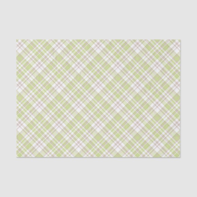PAPIER MOUSSELINE VERT TAN BLANC MOTIFS PLAID (Recto)