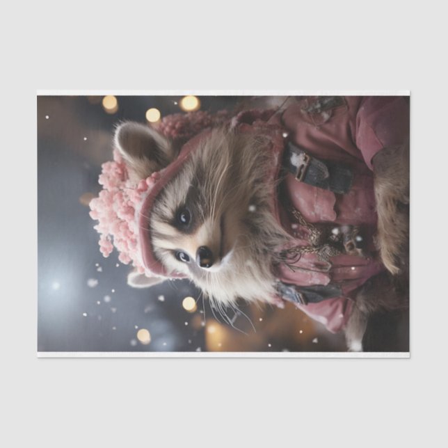 Papier Mousseline Veste rose Raccoon de Noël L.Face Découpage (Recto)