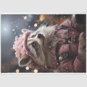 Papier Mousseline Veste rose Raccoon de Noël R.Face Découpage