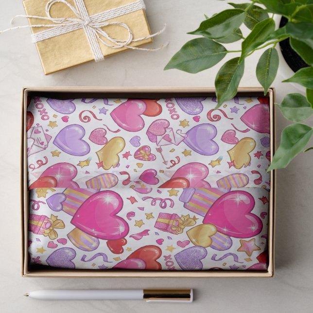 Papier Mousseline Vibrant Confetti Hearts  (Cadeau)