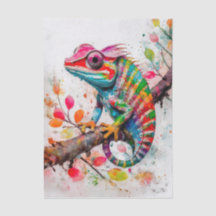 Vibrant Rainbow Chameleon - Aquarelle Jungle Art