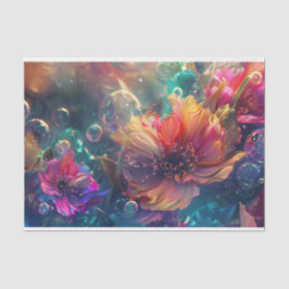 Papier Mousseline Vibrant rose orange Turquoise Floral Découpage